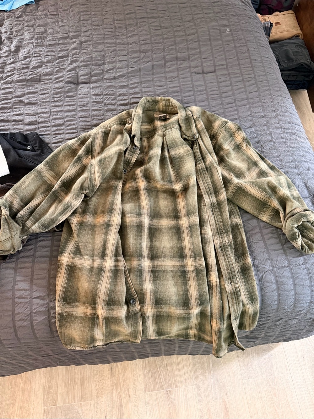 St. John's Bay Green Plaid Cotton Button Shirt